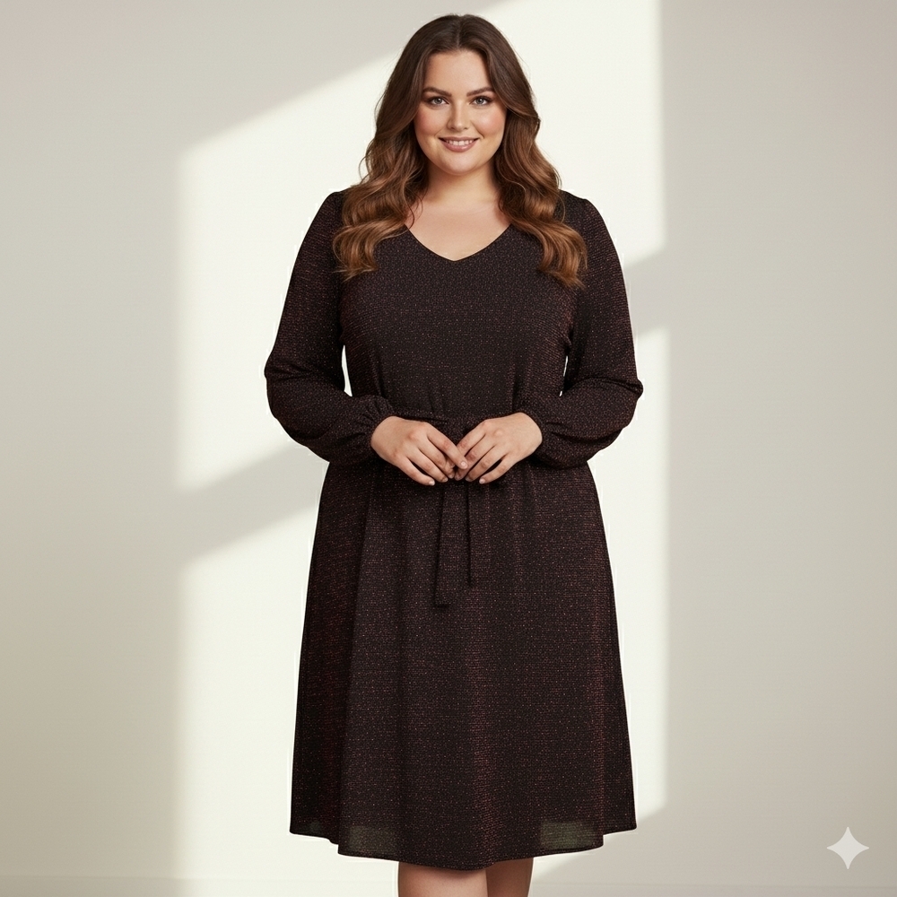 Penningtons Black Red Stretchy Glitter Long Sleeve Party Dress Size 4X Dressy - Picture 3 of 14